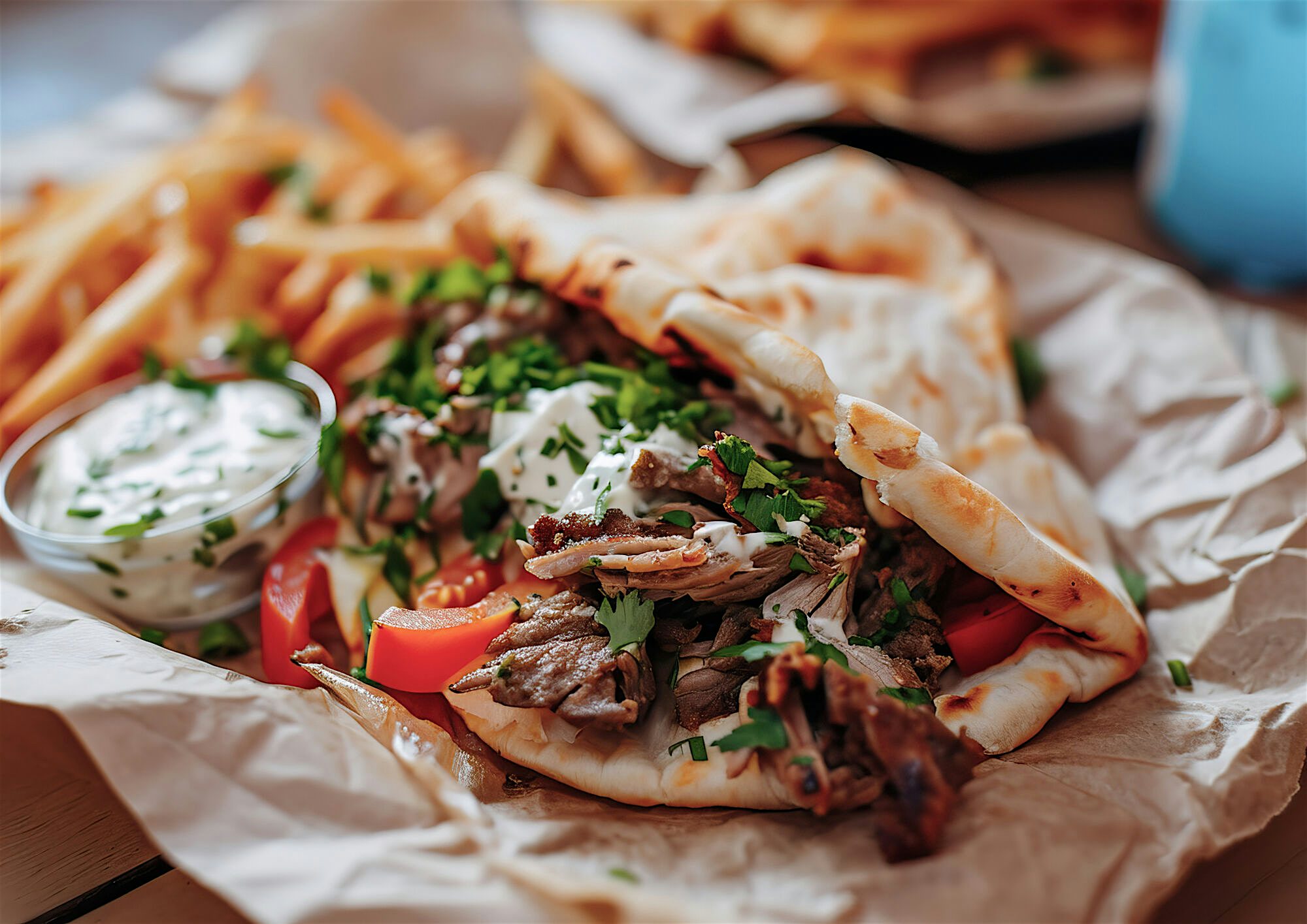 Up close shot of gyros