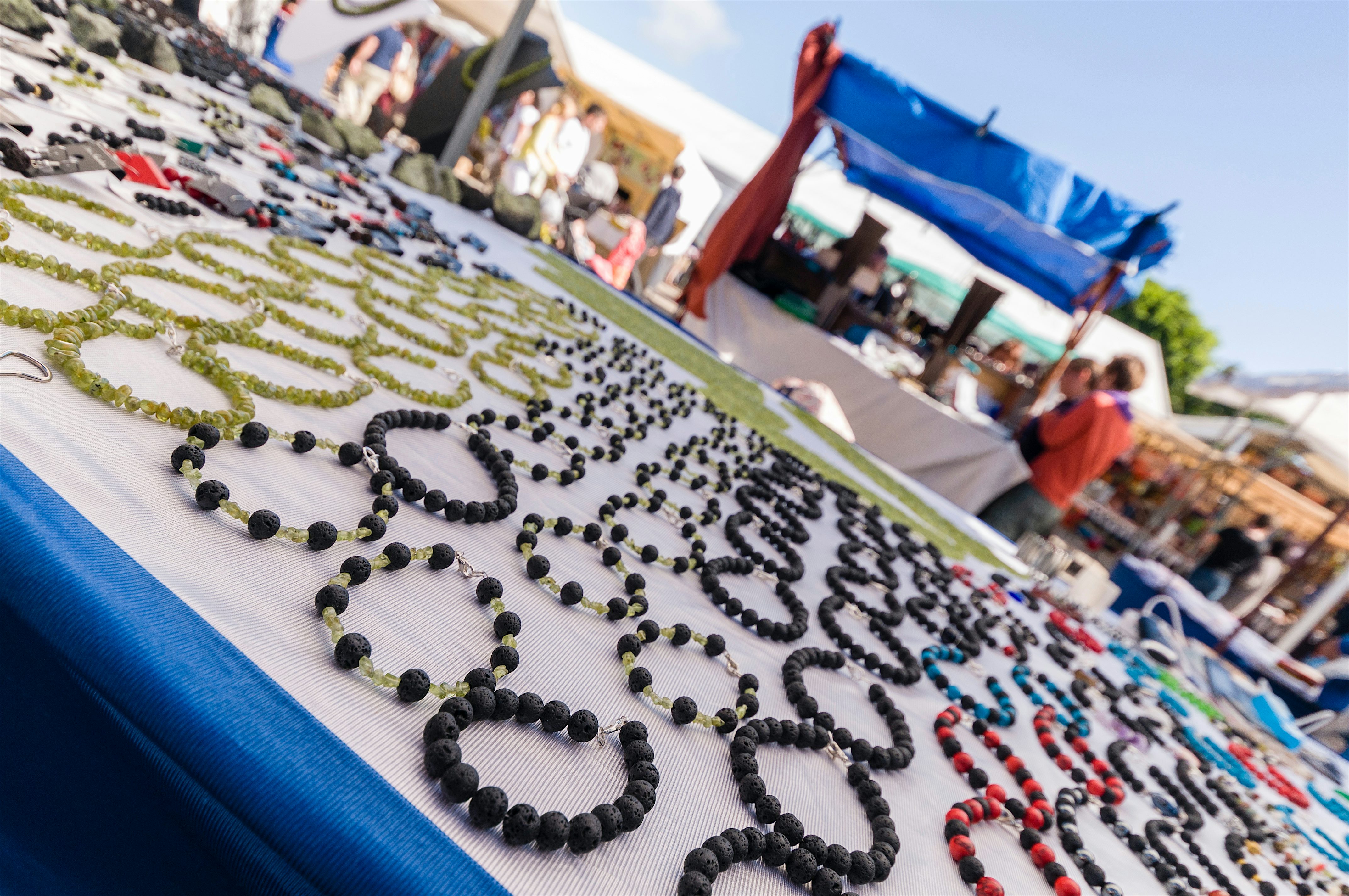 Outdoor market stall table top with handmade jewellery