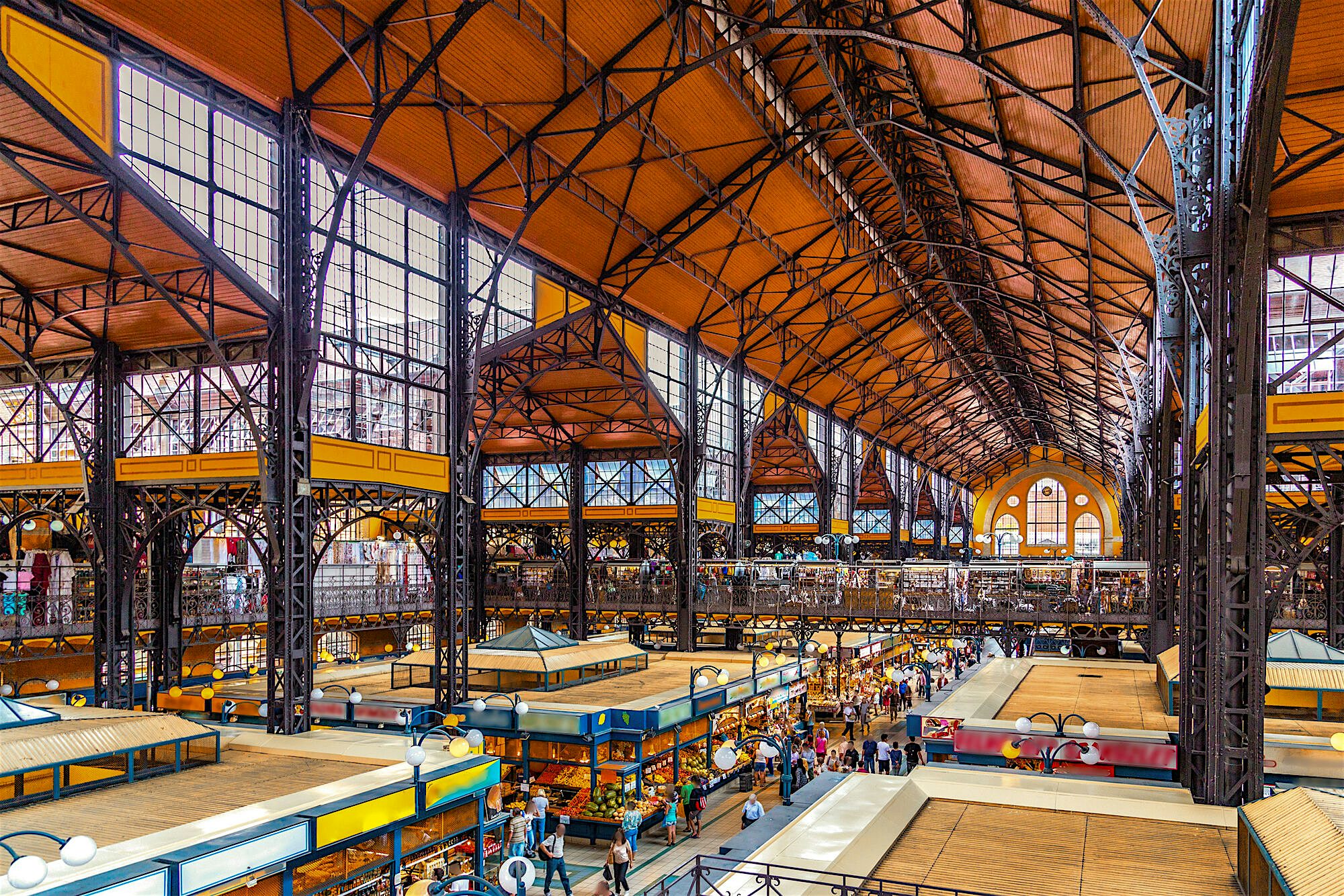 Shot inside a large indoor market hall