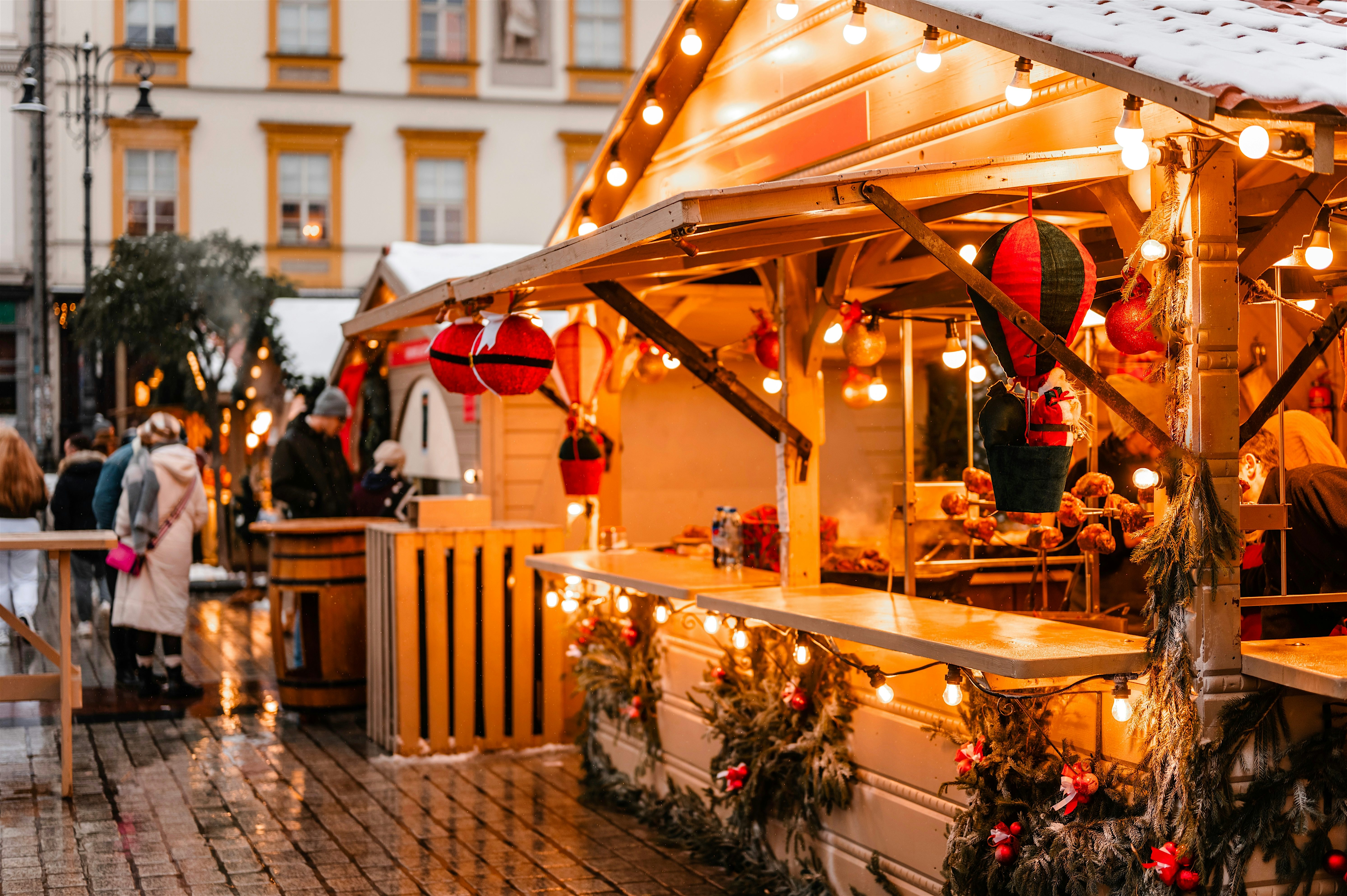 Festive wooden market stall
