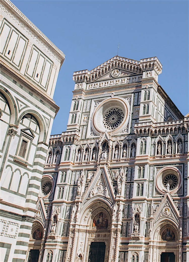 Florence Cathedral, Italy, with ornate Gothic facade, Giotto’s Bell Tower, and Brunelleschi’s iconic Duomo dome.