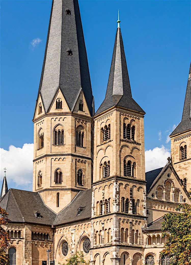Trier Cathedral, Germany, featuring Romanesque twin towers, historic stone architecture, and UNESCO World Heritage landmark details.