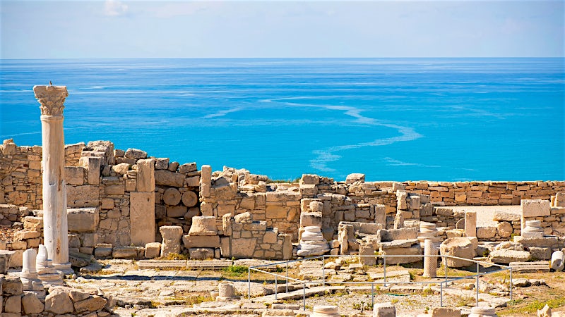 Ancient Kourion archaeological ruins overlooking the Mediterranean Sea, Limassol, Cyprus.