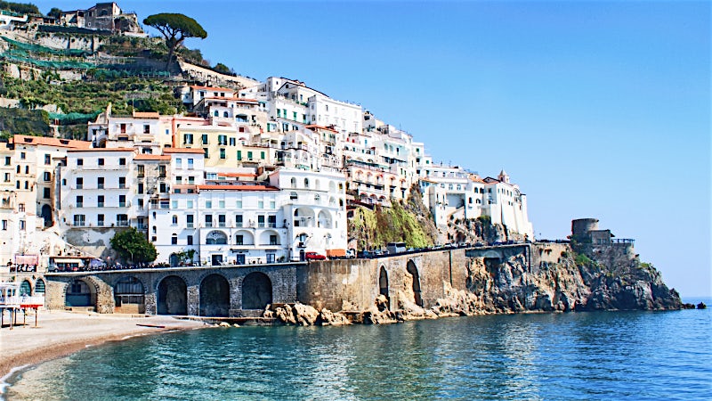 Amalfi Coast Italy cliffside town with Mediterranean sea views and colourful coastal architecture
