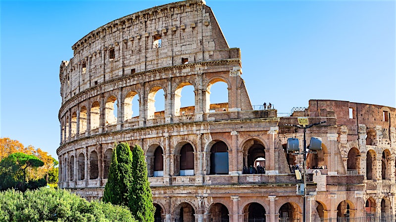 Rome Colosseum ancient Roman amphitheatre and iconic historic landmark in Italy
