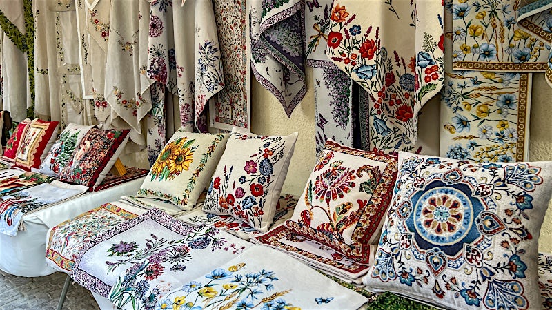 Traditional handmade embroidered textiles, cushions and artisan craft market, Cyprus.  Provide your feedback on BizChat