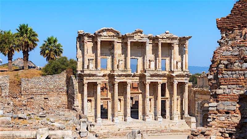 Ancient Library of Celsus ruins in Ephesus, Izmir Province, Turkey.
