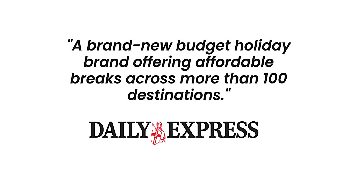 Daily Express quote praising Sundeals as a new budget holiday brand offering affordable breaks to more than 100 destinations and value holidays.