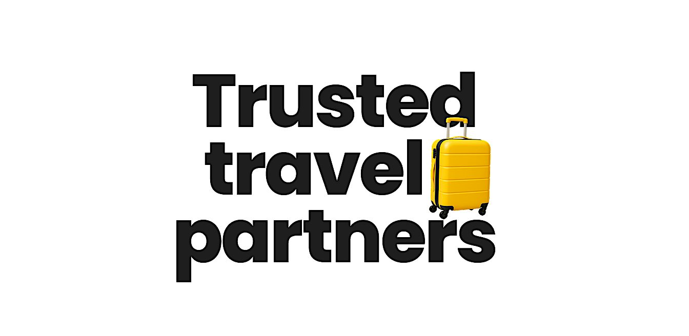 Trusted travel partners message with a yellow suitcase illustration, highlighting reliable holiday providers and value holidays.
