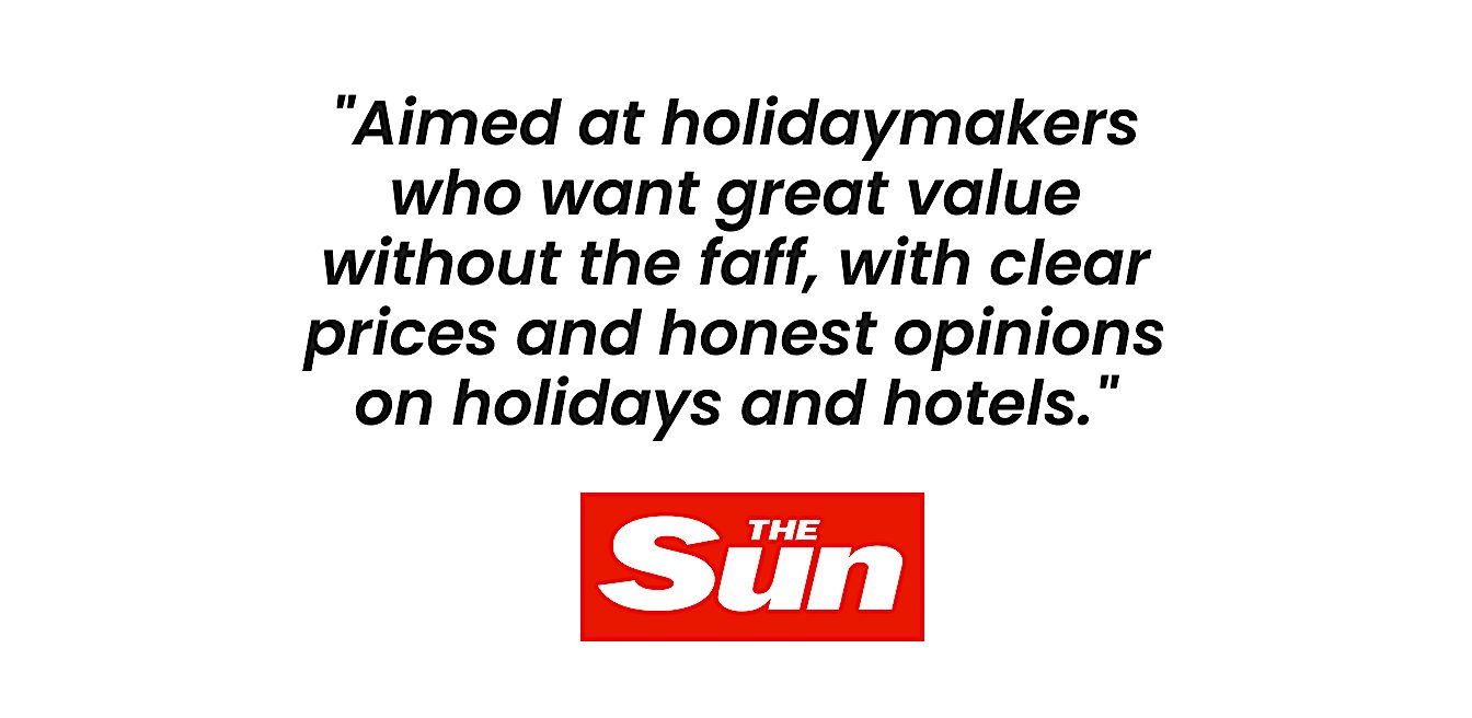 The Sun quote describing Sundeals as a source of clear prices and honest holiday advice, helping travellers find value holidays.